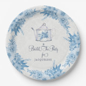 ブライダルシャワーティーエレガントパーティーほこりっぽいブルーフローラ ペーパープレート (正面)