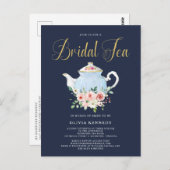 ブライダルシャワーティーエレガント赤面フローラ金ゴールド招待状 ポストカード (正面/裏面)