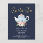 ブライダルシャワーティーエレガント赤面フローラ金ゴールド招待状 ポストカード (正面)
