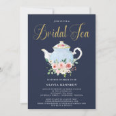 ブライダルシャワーティーエレガント赤面フローラ金ゴールド 招待状 (正面)