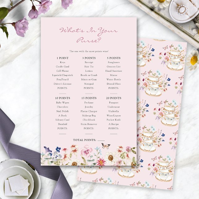ブライダルシャワーティーゲーム (Pink Bridal Shower What's In Your Purse Tea Game by Painted Paperie
)