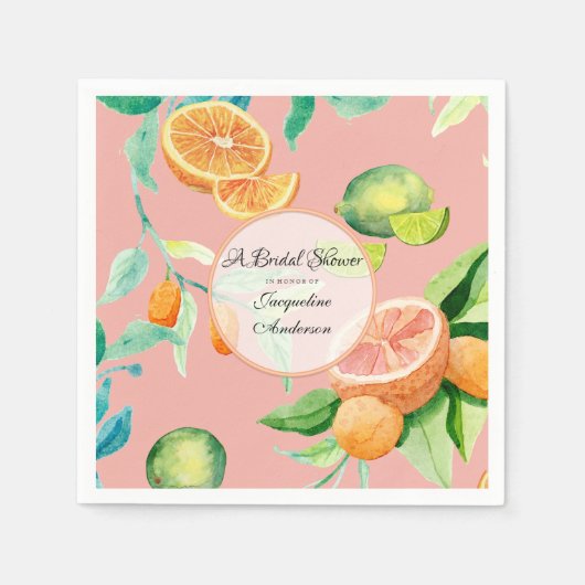 ブライダルシャワーティーシトラスコーラルオレンジレモン庭園 スタンダードカクテルナプキン (正面)