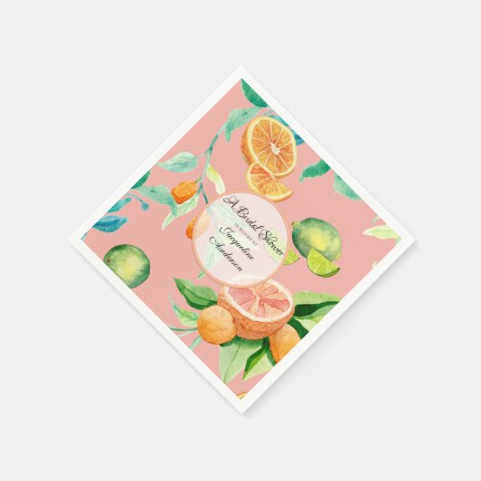 ブライダルシャワーティーシトラスコーラルオレンジレモン庭園 スタンダードカクテルナプキン (角)