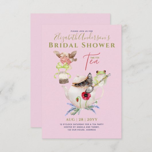 ブライダルシャワーティーパーティの招待状かわいいおもしろい (正面/裏面)