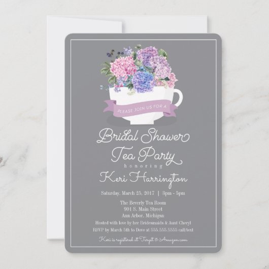 ブライダルシャワーティーパーティの招待状とアジサイ 招待状 (正面)