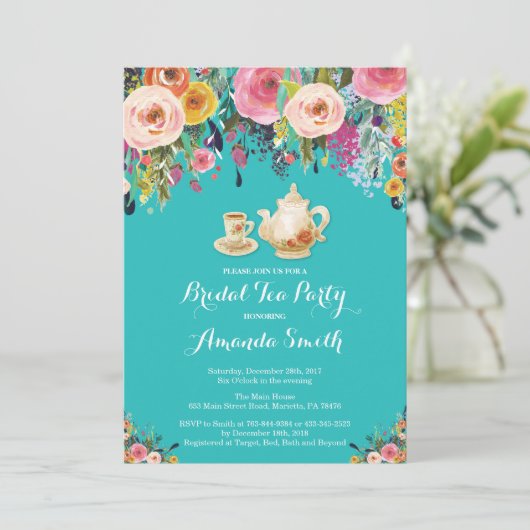 ブライダルシャワーティーパーティの招待状フローラ 招待状 (スタンド正面)