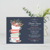 ブライダルシャワーティーパーティの招待状 | ネイビー&コーラル 招待状 (スタンド正面)