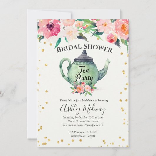 ブライダルシャワーティーパーティの招待状 招待状 (正面)