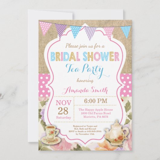 ブライダルシャワーティーパーティの招待状 招待状 (正面)