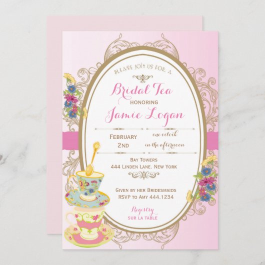 ブライダルシャワーティーパーティの招待状 招待状 (正面/裏面)