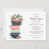 ブライダルシャワーティーパーティの招待状 |青とコーラル 招待状 (正面)