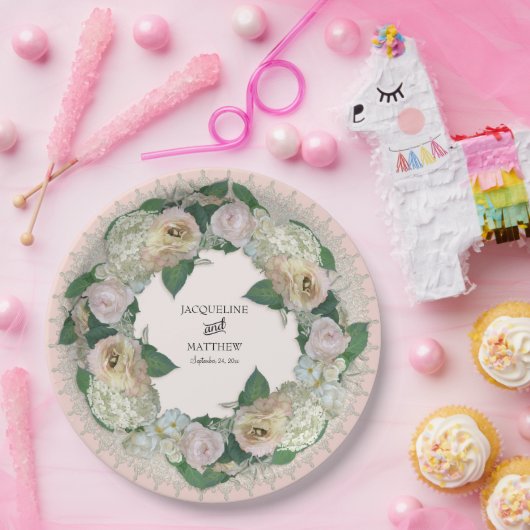 ブライダルシャワーティーパーティーかわいらしフラワーレースドイリー ペーパープレート (パーティー)