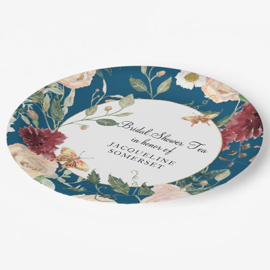 ブライダルシャワーティーパーティーウォーターカラーフローラサンゴ ペーパープレート (アングル)