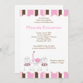 ブライダルシャワーティーパーティーストライプピンク5 x 7 招待状 (正面/裏面)