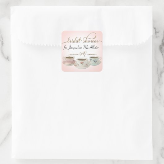ブライダルシャワーティーパーティーティーカップズンソーサーズピンク スクエアシール (バッグ)