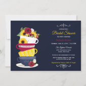 ブライダルシャワーティーパーティーバラ&ひまわり – ネイビー 招待状 (正面)