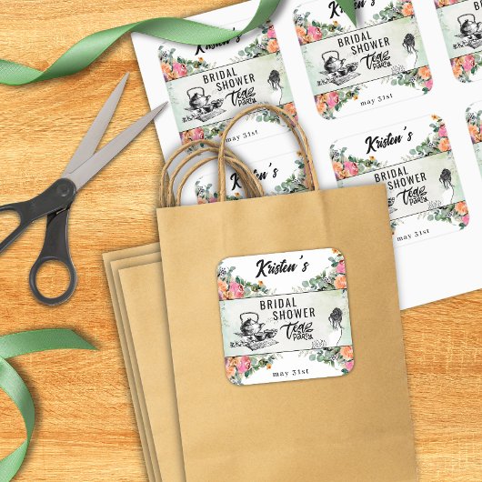 ブライダルシャワーティーパーティーパーソナライズされたシール スクエアシール