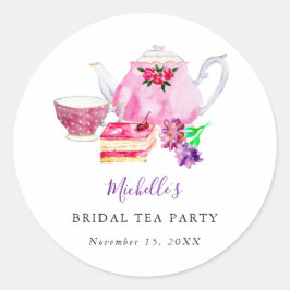 ブライダルシャワーティーパーティーパープルティーポットウォーター色 ラウンドシール