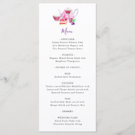 ブライダルシャワーティーパーティーパープルティーポットメニュー メニュー