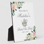ブライダルシャワーティーパーティーピンクフローラシルバーウェルカム フォトプラーク (側面)