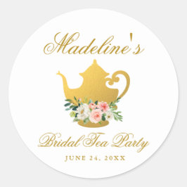 ブライダルシャワーティーパーティーピンクフローラ金ゴールド小 ラウンドシール