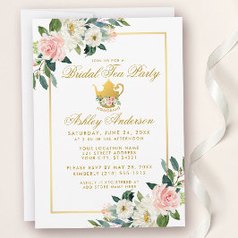 ブライダルシャワーティーパーティーピンクフローラ金ゴールド招待状 招待状