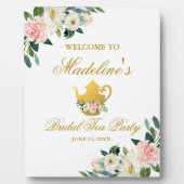 ブライダルシャワーティーパーティーピンクフローラ金ゴールド歓迎 フォトプラーク (正面)