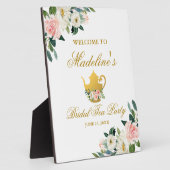 ブライダルシャワーティーパーティーピンクフローラ金ゴールド歓迎 フォトプラーク (側面)