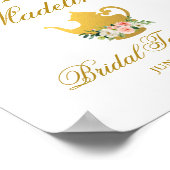 ブライダルシャワーティーパーティーピンクフローラ金ゴールド歓迎 ポスター (角)