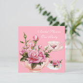 ブライダルシャワーティーパーティーピンクローズティーポット2 招待状 (スタンド正面)