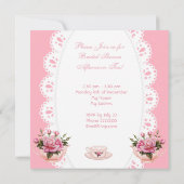 ブライダルシャワーティーパーティーピンクローズティーポット2 招待状 (裏面)