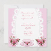ブライダルシャワーティーパーティーピンクローズティーポット4 招待状 (裏面)