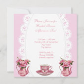 ブライダルシャワーティーパーティーピンクローズティーポット5 招待状 (裏面)