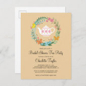 ブライダルシャワーティーパーティーフローラバタフライリース インビテーションポストカード (正面/裏面)