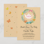 ブライダルシャワーティーパーティーフローラバタフライリース 招待状 (正面/裏面)
