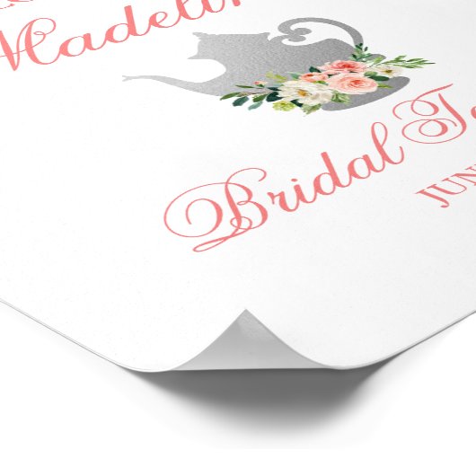 ブライダルシャワーティーパーティーフローラピンクシルバーウェルカム ポスター (角)