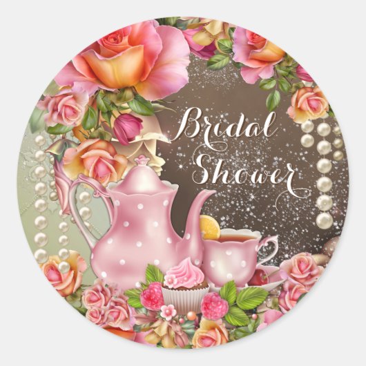 ブライダルシャワーティーパーティーブライダルシャワー ラウンドシール (正面)