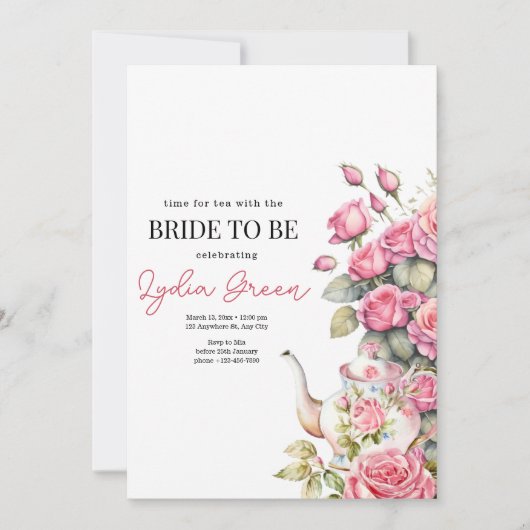ブライダルシャワーティーパーティーブライダルティーパーティーフローラ 招待状 (正面)