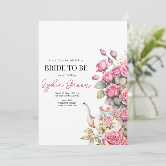 ブライダルシャワーティーパーティーブライダルティーパーティーフローラ 招待状 (スタンド正面)