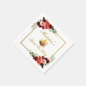 ブライダルシャワーティーパーティーブルガンディボホフローラ金ゴールド スタンダードカクテルナプキン (角)