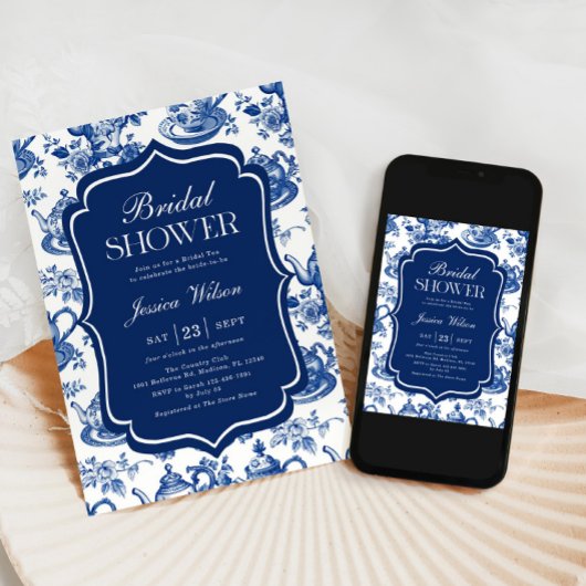 ブライダルシャワーティーパーティーブルーチノワセリー 招待状