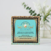 ブライダルシャワーティーパーティーブルー金ゴールド 招待状 (スタンド正面)