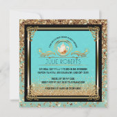 ブライダルシャワーティーパーティーブルー金ゴールド 招待状 (正面)