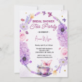 ブライダルシャワーティーパーティーラベンダー薄紫蝶 招待状 (正面)