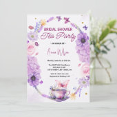 ブライダルシャワーティーパーティーラベンダー薄紫蝶 招待状 (スタンド正面)