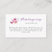 ブライダルシャワーティーパーティーレシピリクエストカードパープル エンクロージャーカード (正面)