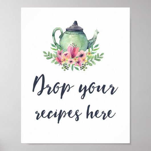 ブライダルシャワーティーパーティーレシピ標識 ポスター (正面)