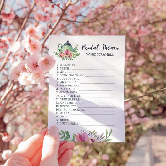 ブライダルシャワーティーパーティー単語スクランブルゲームカード 招待状
