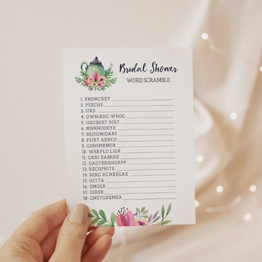 ブライダルシャワーティーパーティー単語スクランブルゲームカード 招待状