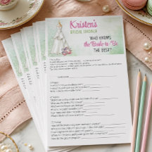 ブライダルシャワーティーパーティー誰が一番新婦を知っているかゲームカード